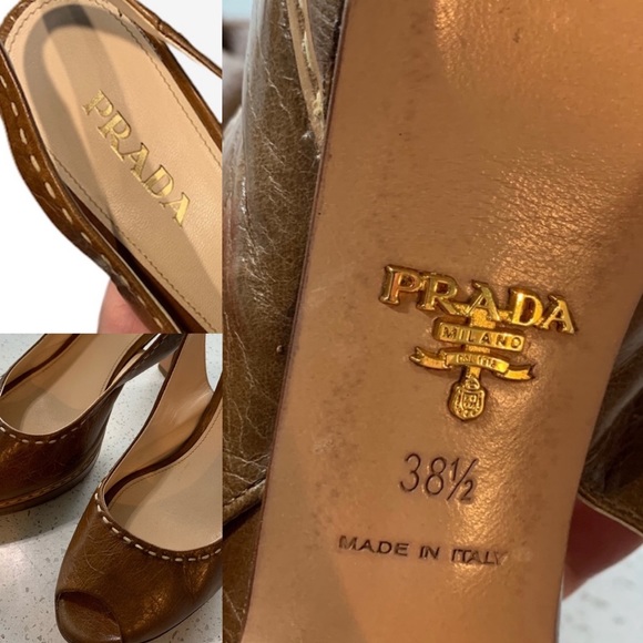 Prada slingback open toe pumps SIZE 8 WOMENS leather vintage style AMAZING FIND! - Picture 6 of 9